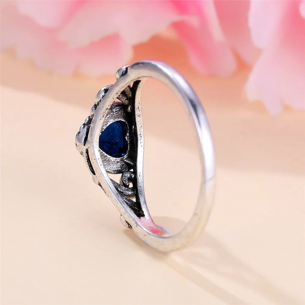Blue Zircon Love Heart Vintage Fashion Silver (China Edition)