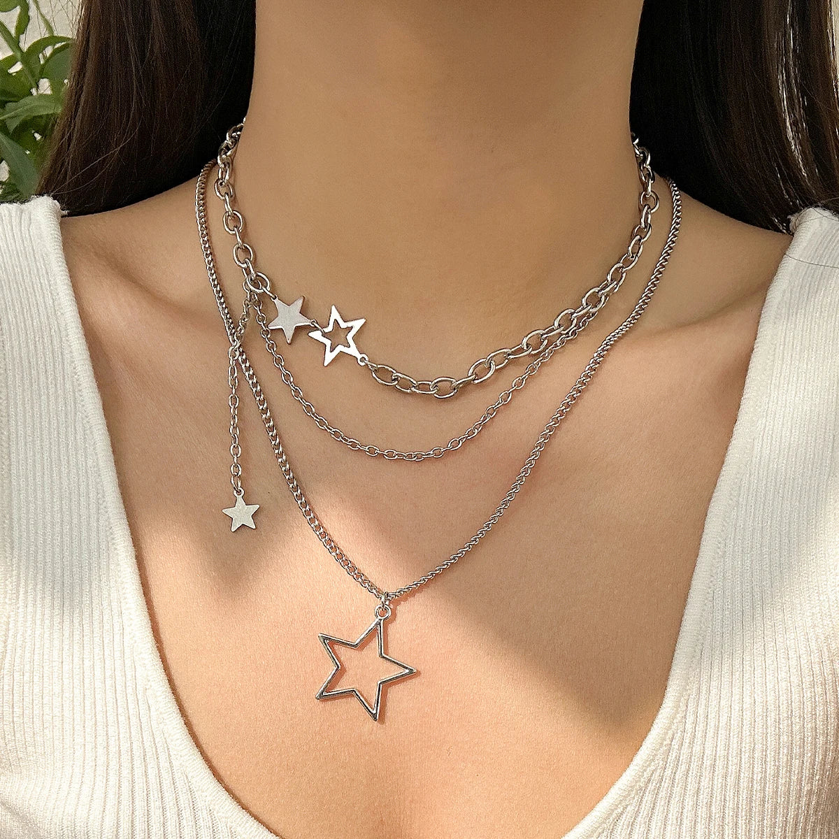 DL Y2K Star Pendant Necklace Simple Multi layered Metal Chain Necklace (China Edition)