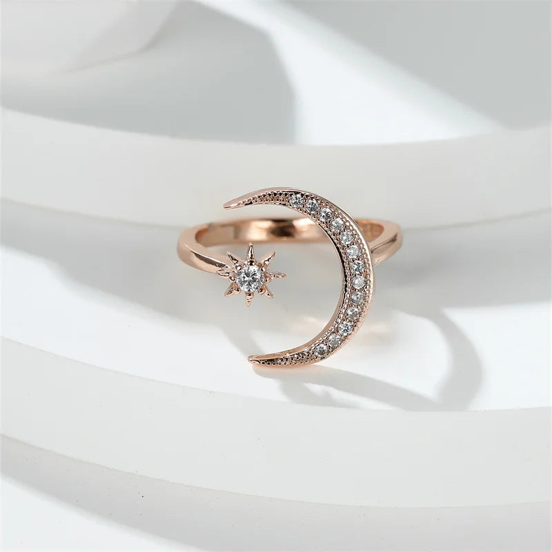 DL Minimalist Female Stacking Boho Star Moon Ring (Usa Edition)