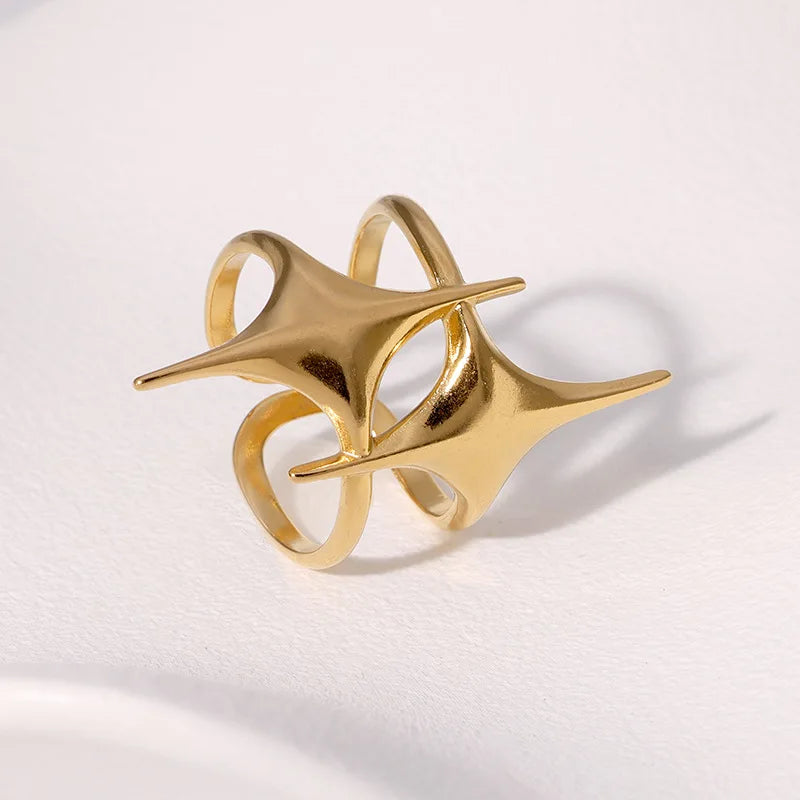 DL Stainless Steel Star Cross Ring (Korean Edition)