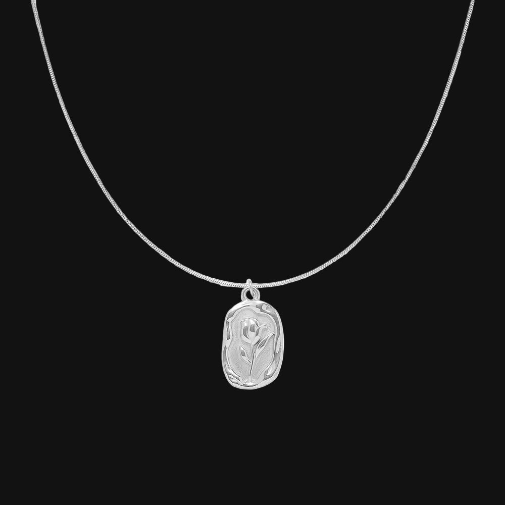 DL 316L Stainless Steel Fashion Metal Tulip Rose Pendant Necklace (France Edition)
