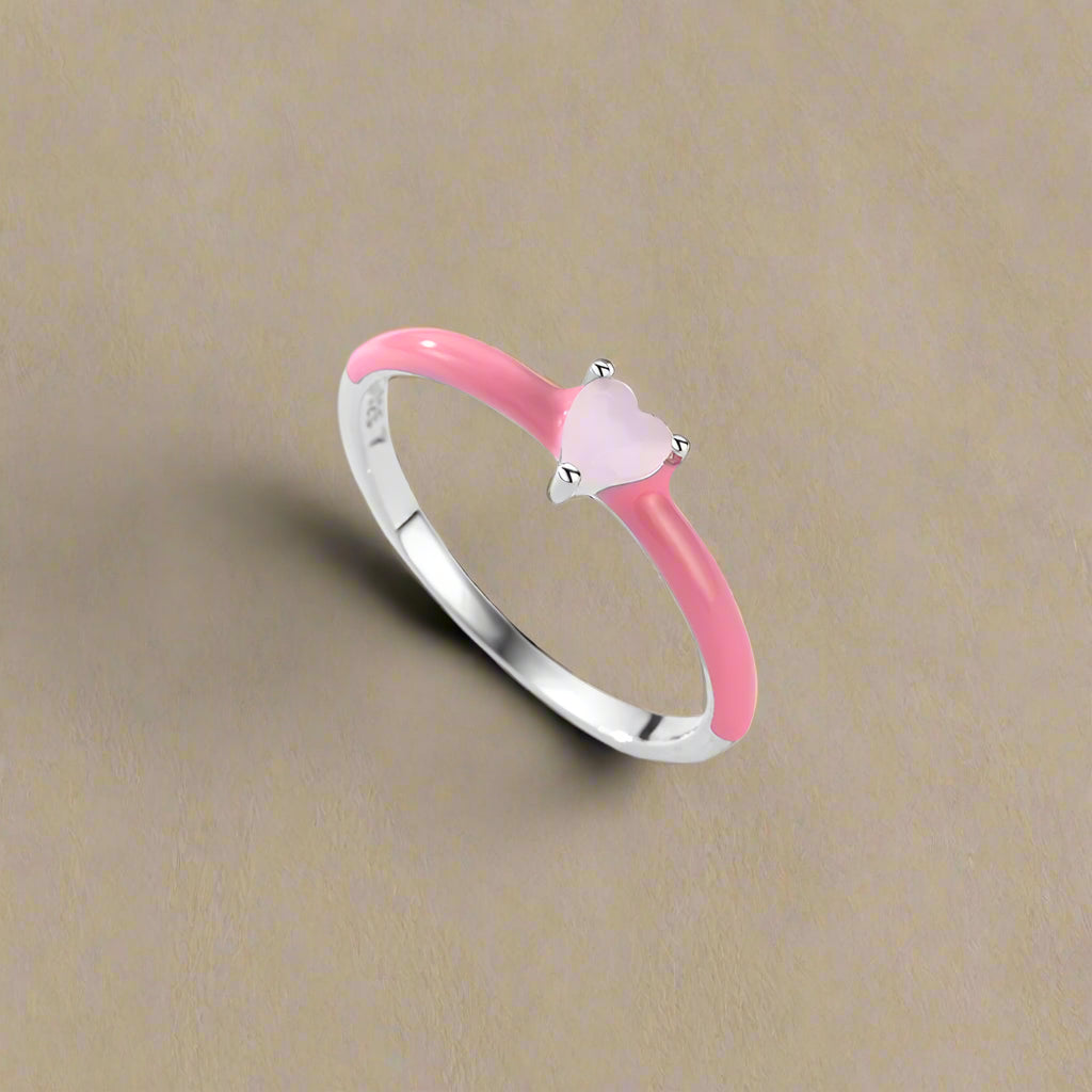DL 925 Sterling Silver New Design Pink Enamel Ring (Korean Edition)