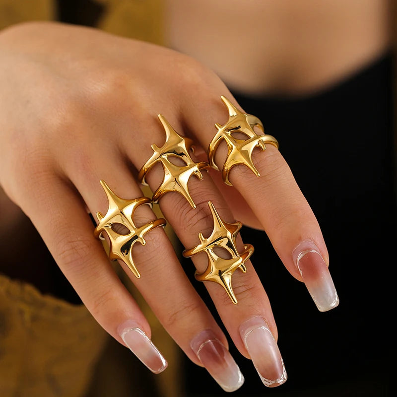 DL Stainless Steel Star Cross Ring (Korean Edition)