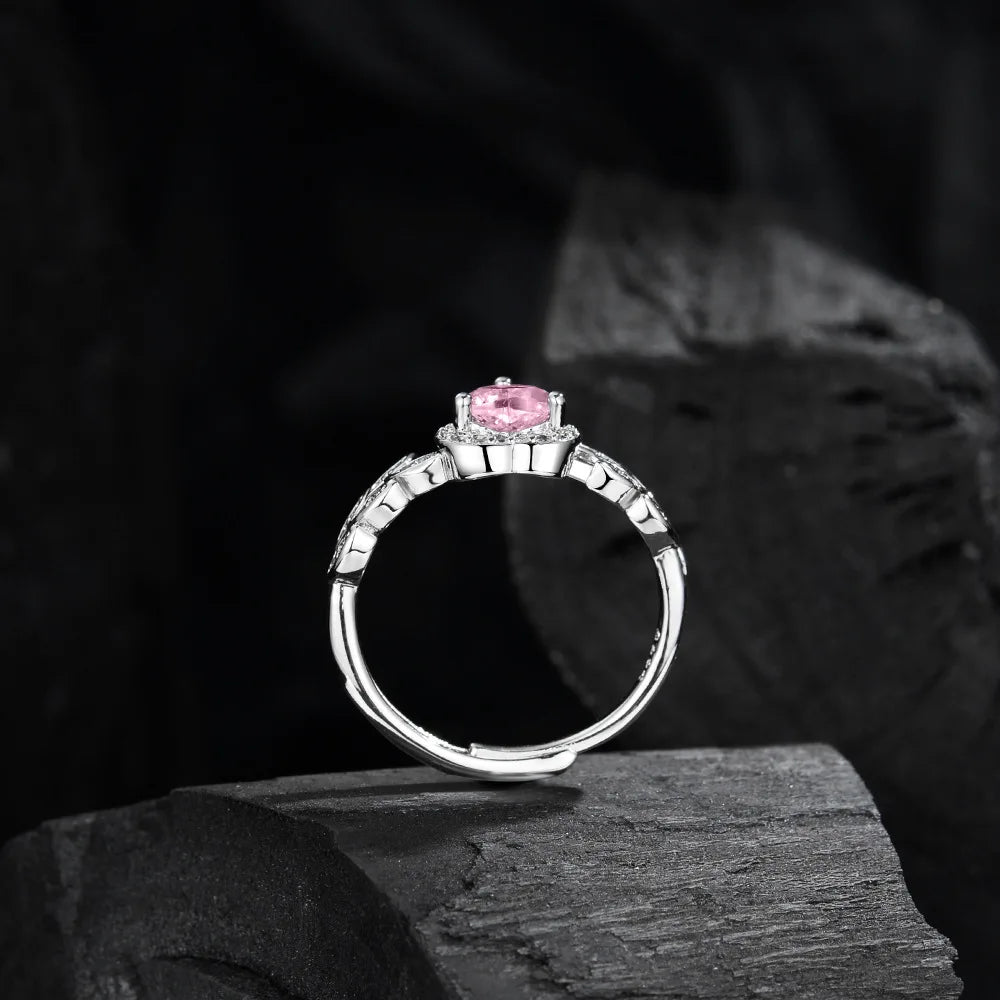 925 Sterling Silver Ring Pink Heart-shaped zirco luxury ring (Italian Edition)