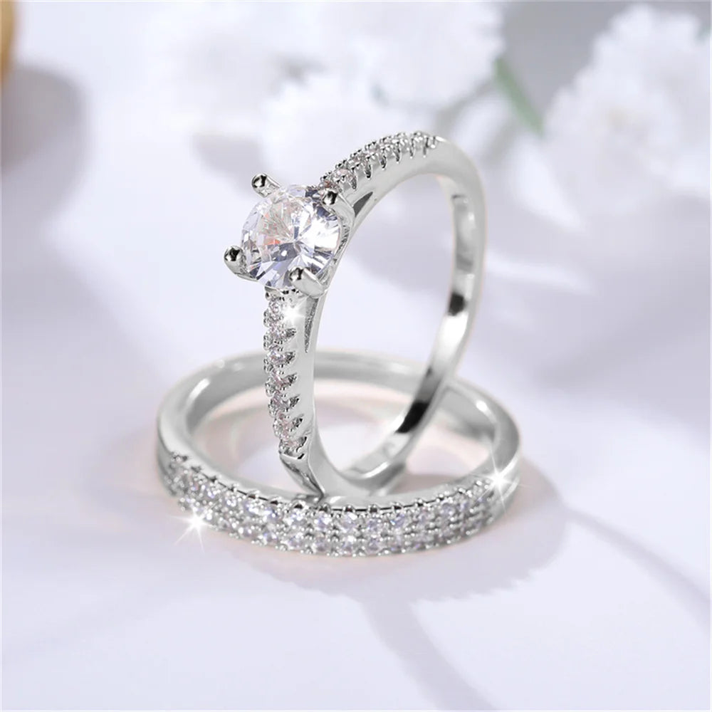 DL Luxury 2pcs Small Round White Zircon Stone Ring (Italian Edition)