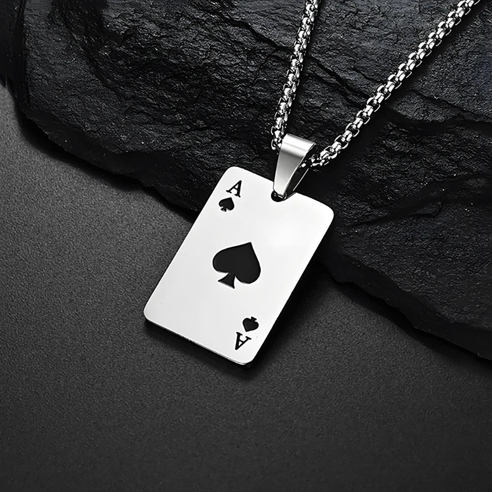 DL Stainless Steel Poker Card Ace of Spades Necklace (China Edition)