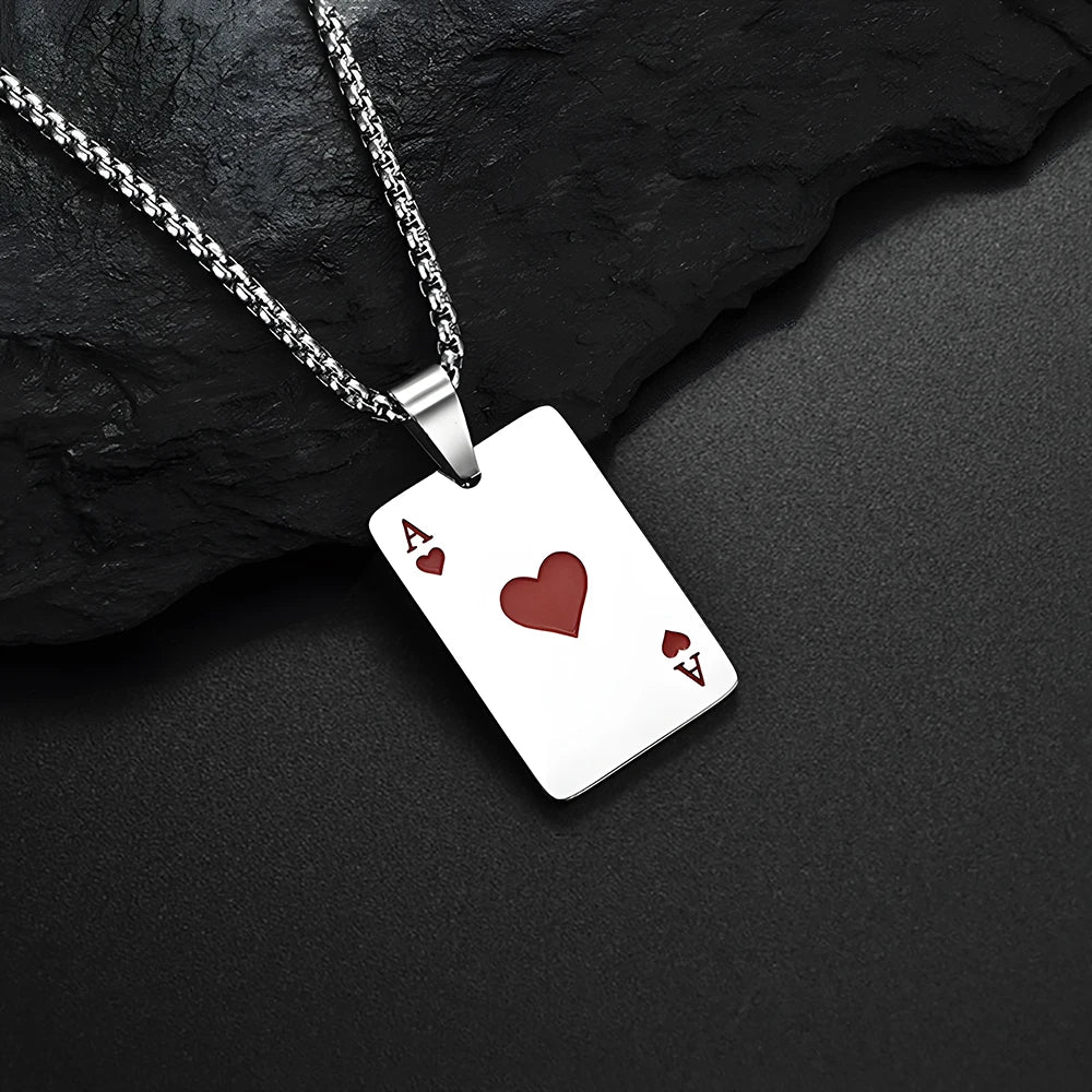 DL Stainless Steel Poker Card Ace of Spades Necklace (China Edition)