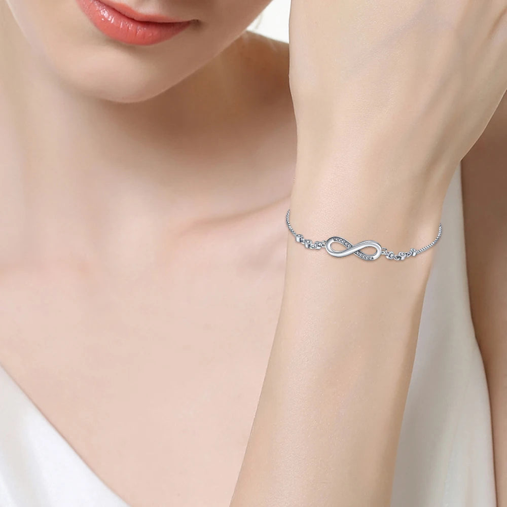 DL Authentic 925 Sterling Silver Infinity Adjustable Bracelet (Brazilian Edition)