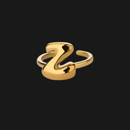 DL Gold Color Cute Bubble Letters Rings For Women Stainless Steel A-Z Alphabet Opening Ring (China Edition)