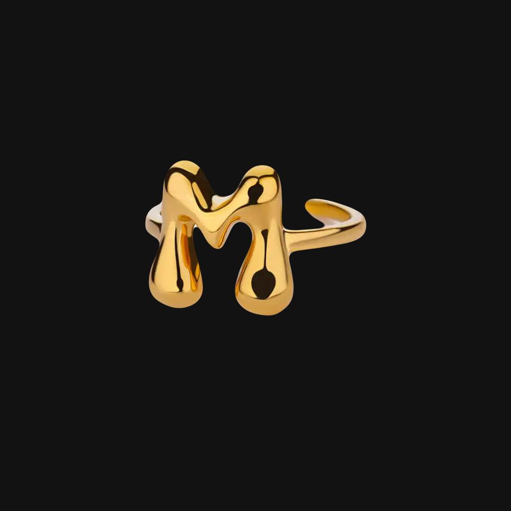 DL Gold Color Cute Bubble Letters Rings For Women Stainless Steel A-Z Alphabet Opening Ring (China Edition)