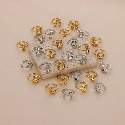 DL Gold Color Cute Bubble Letters Rings For Women Stainless Steel A-Z Alphabet Opening Ring (China Edition)