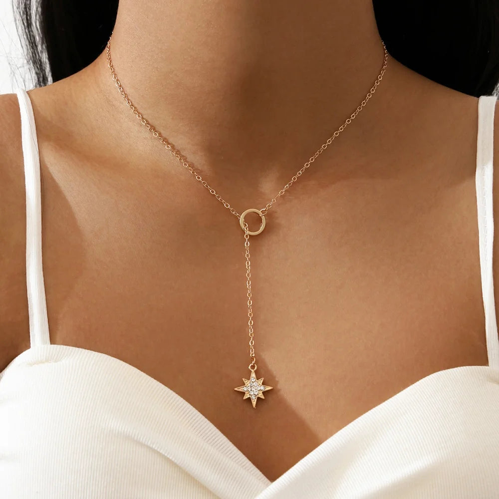 DL 14K Gold Plated Rhinestone Hexagram Pendant Necklace (Usa Edition)