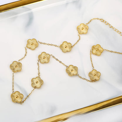 DL lower Y2K Laser Stainless Steel Five Leaf Flower Waterproof Necklace (Korean Edition)