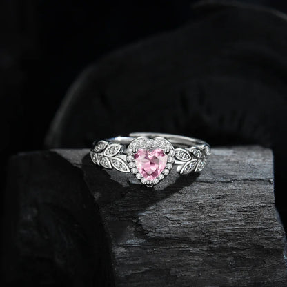 925 Sterling Silver Ring Pink Heart-shaped zirco luxury ring (Italian Edition)
