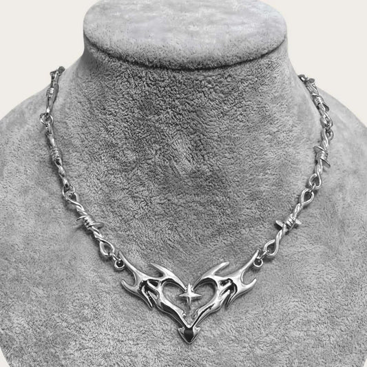 قلادة DL Cross Flame Heart Choker، مجوهرات بانك، إكسسوارات قوطية، Y2k (النسخة الكورية)