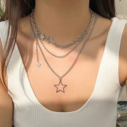DL Y2K Star Pendant Necklace Simple Multi layered Metal Chain Necklace (China Edition)