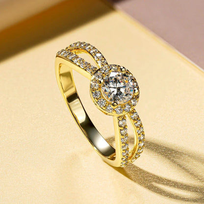 DL 14k Gold Plated Trendy Infinity Ring Halo Round Cut CZ Simulated Diamond (USA EDITION)