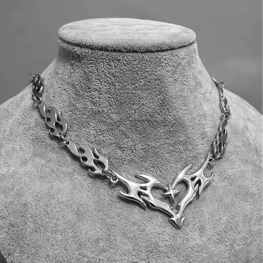 قلادة DL Cross Flame Heart Choker، مجوهرات بانك، إكسسوارات قوطية، Y2k (النسخة الكورية)