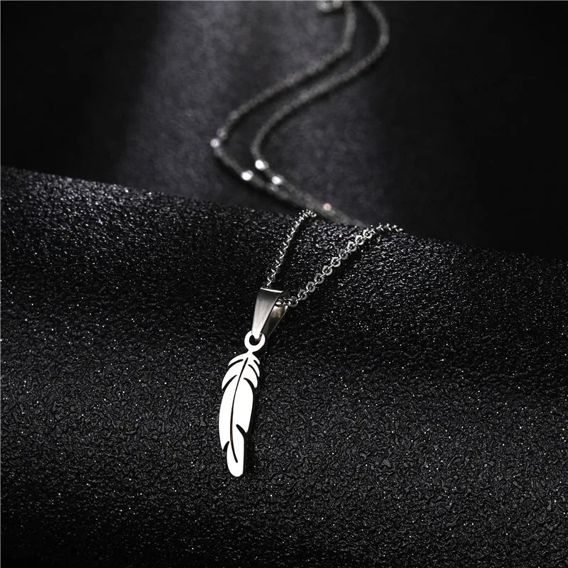 DL Stainless Steel Vintage Feather Pendant Necklace (Canadian Edition)