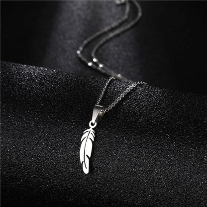 DL Stainless Steel Vintage Feather Pendant Necklace (Canadian Edition)