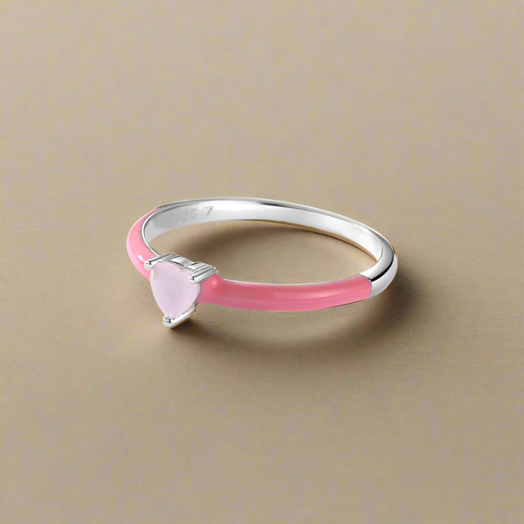 DL 925 Sterling Silver New Design Pink Enamel Ring (Korean Edition)