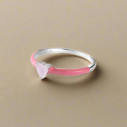 DL 925 Sterling Silver New Design Pink Enamel Ring (Korean Edition)