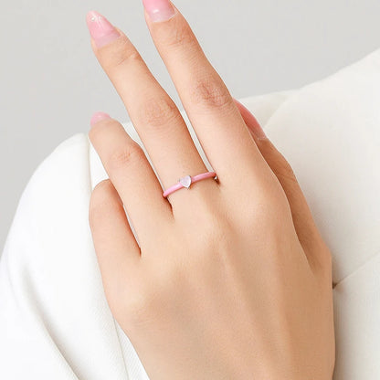 DL 925 Sterling Silver New Design Pink Enamel Ring (Korean Edition)