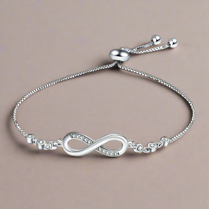 DL Authentic 925 Sterling Silver Infinity Adjustable Bracelet (Brazilian Edition)