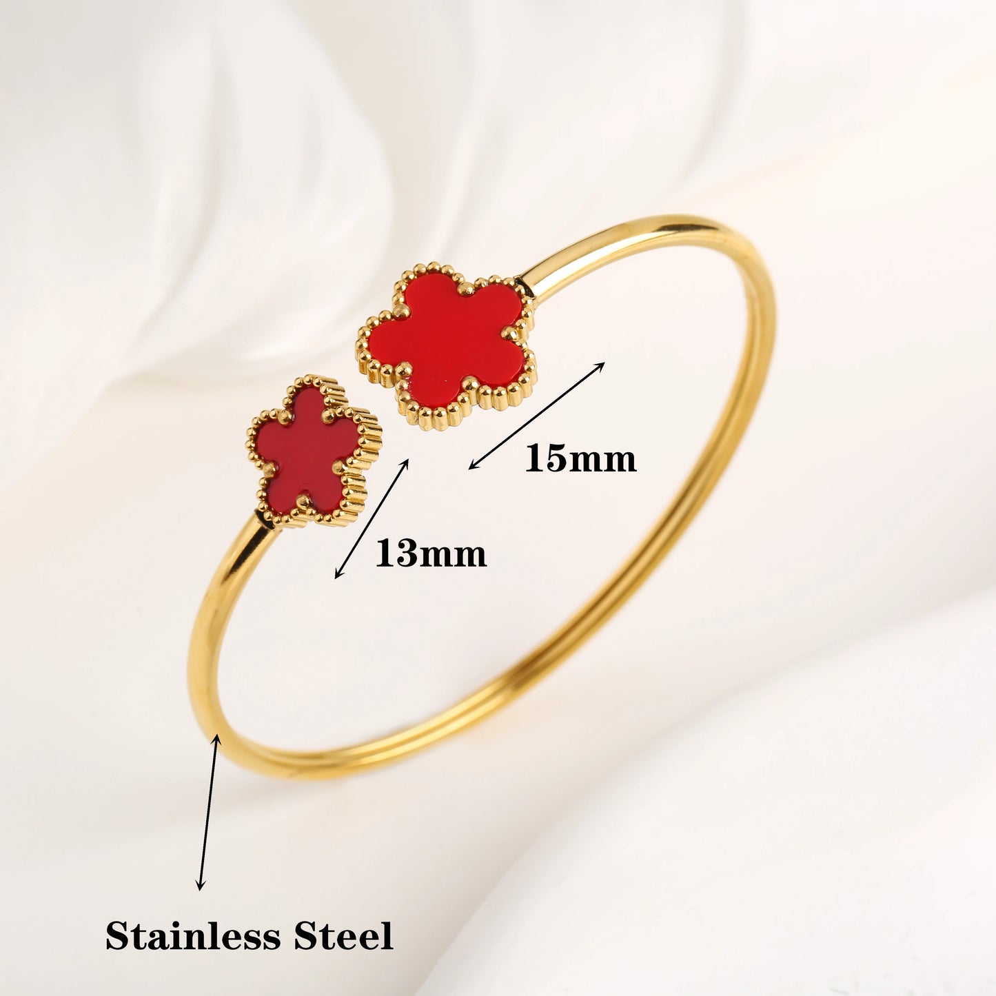 DL Stainless Steel Gold-Plated Five Leaf Flower Open Bangle Bracelet (Canadian Edition)