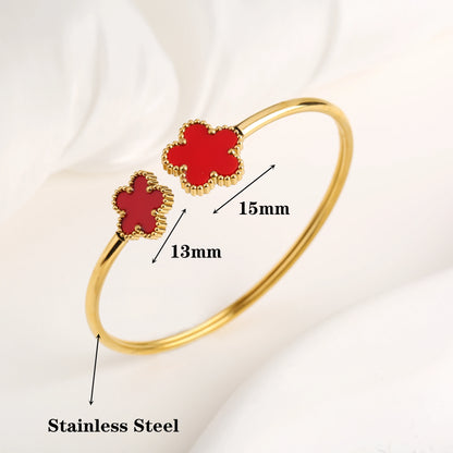 DL Stainless Steel Gold-Plated Five Leaf Flower Open Bangle Bracelet (Canadian Edition)