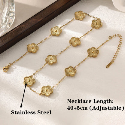 DL lower Y2K Laser Stainless Steel Five Leaf Flower Waterproof Necklace (Korean Edition)