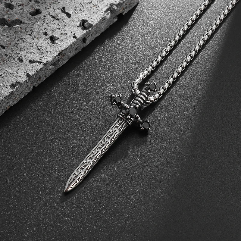 DL Gem Sword Pendant Retro Gothic Necklace (Korean Edition)
