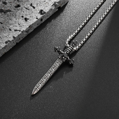 DL Gem Sword Pendant Retro Gothic Necklace (Korean Edition)