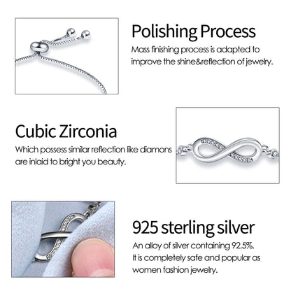 DL Authentic 925 Sterling Silver Infinity Adjustable Bracelet (Brazilian Edition)