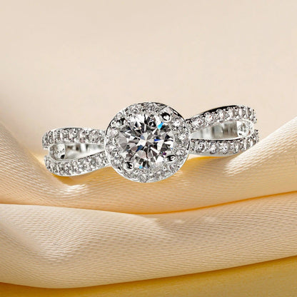 DL 14k Gold Plated Trendy Infinity Ring Halo Round Cut CZ Simulated Diamond (USA EDITION)