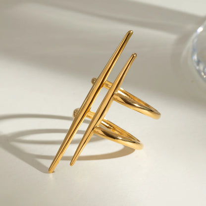 DL Gold Plated Stainless Steel Parallel Double Line Hollowed Ring (Korean Edition)
