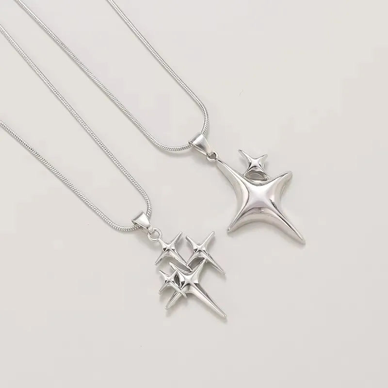 DL Y2K Simple Choker Necklace Four Pointed Star Adjustable Crucifix Pendant Necklace (Korean Edition)