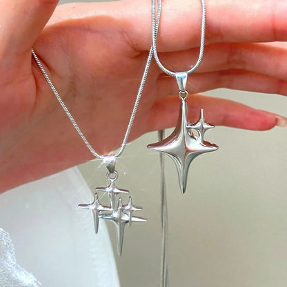 DL Y2K Simple Choker Necklace Four Pointed Star Adjustable Crucifix Pendant Necklace (Korean Edition)