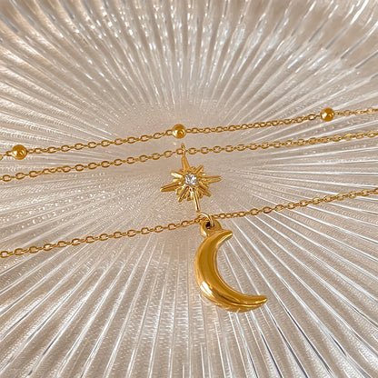 DL Stainless Steel Star Moon Pendant Necklace (France Edition)