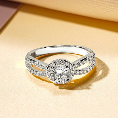 DL 14k Gold Plated Trendy Infinity Ring Halo Round Cut CZ Simulated Diamond (USA EDITION)