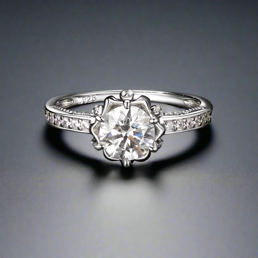 925 sterling silver Moissanite Flower Ring (Korean Edition)