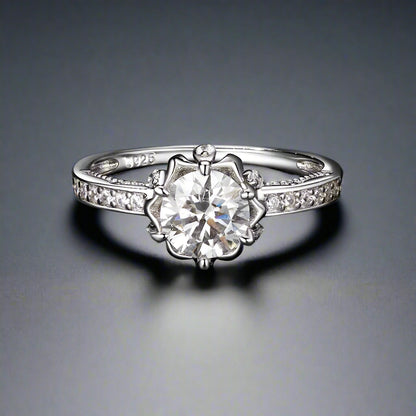 925 sterling silver Moissanite Flower Ring (Korean Edition)