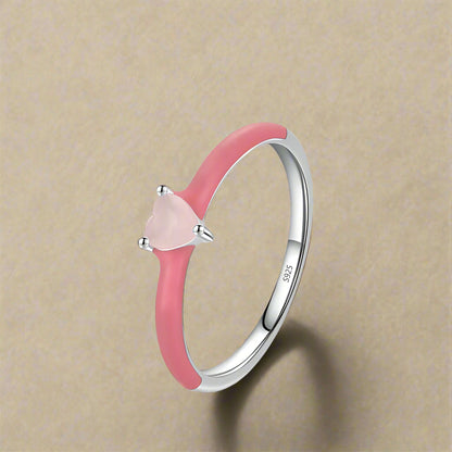 DL 925 Sterling Silver New Design Pink Enamel Ring (Korean Edition)