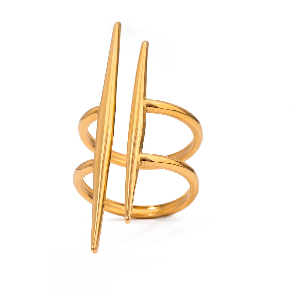 DL Gold Plated Stainless Steel Parallel Double Line Hollowed Ring (Korean Edition)