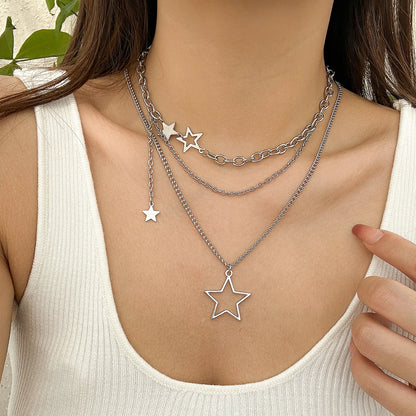 DL Y2K Star Pendant Necklace Simple Multi layered Metal Chain Necklace (China Edition)