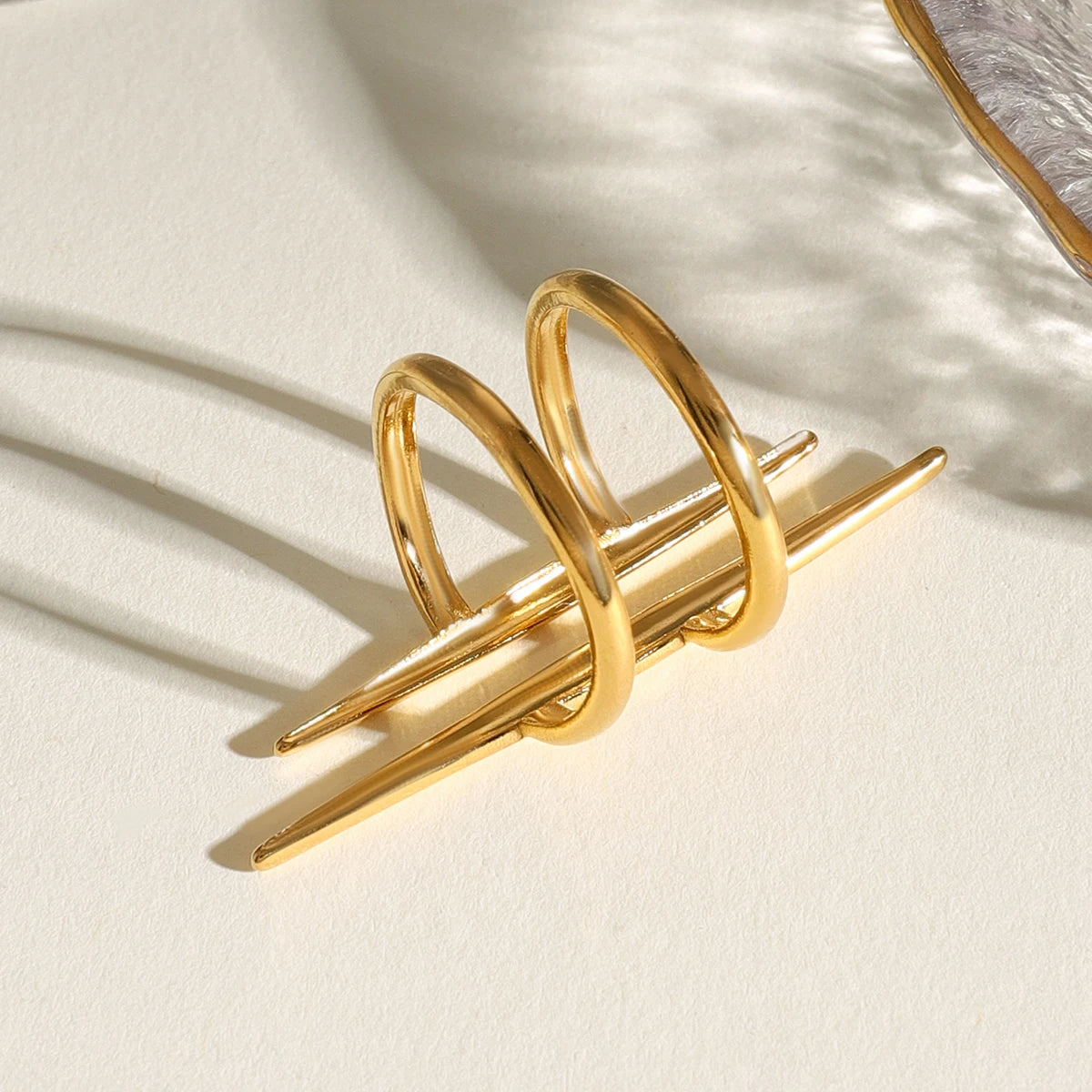 DL Gold Plated Stainless Steel Parallel Double Line Hollowed Ring (Korean Edition)