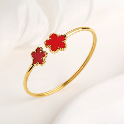 DL Stainless Steel Gold-Plated Five Leaf Flower Open Bangle Bracelet (Canadian Edition)