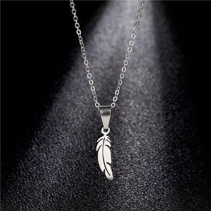DL Stainless Steel Vintage Feather Pendant Necklace (Canadian Edition)