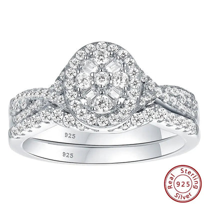 DL 925 Sterling Silver Oval Halo Cubic Zircon Bridal Ring (Korean Edition)