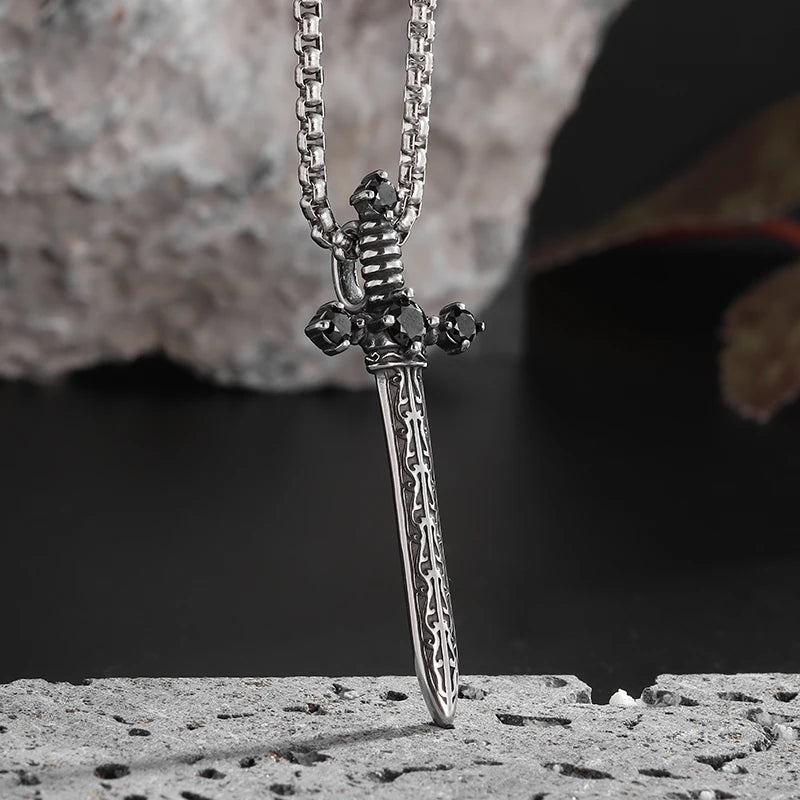 DL Gem Sword Pendant Retro Gothic Necklace (Korean Edition)